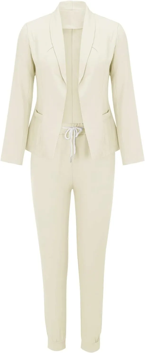 2 Piece Set for Women Office Business Suit Trousers 2 Piece Suit Slim Fit Half Sleeve Suit Long Pants Two Piece Set