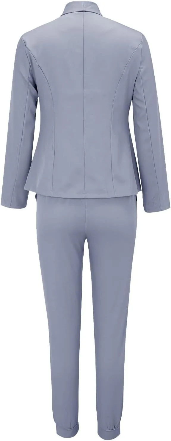 2 Piece Set for Women Office Business Suit Trousers 2 Piece Suit Slim Fit Half Sleeve Suit Long Pants Two Piece Set