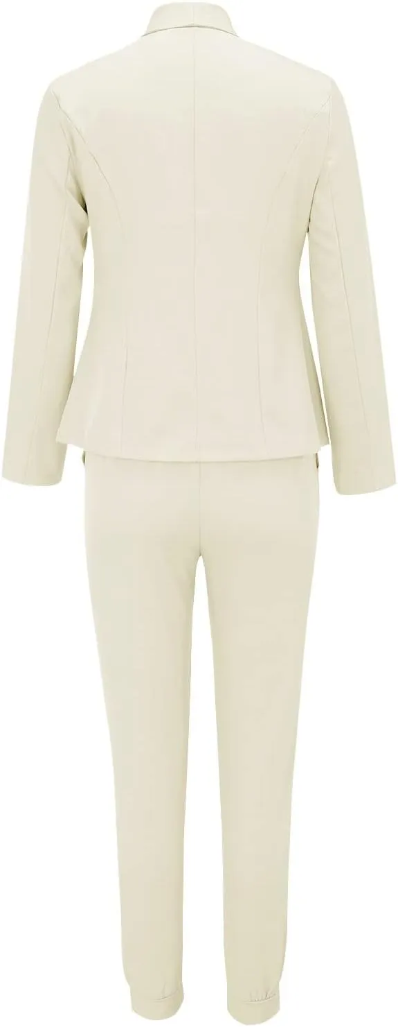2 Piece Set for Women Office Business Suit Trousers 2 Piece Suit Slim Fit Half Sleeve Suit Long Pants Two Piece Set