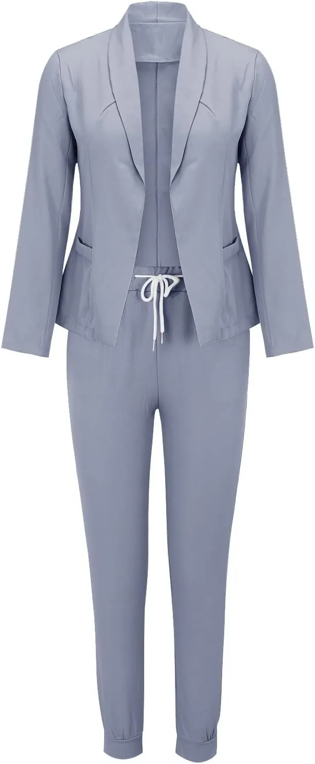 2 Piece Set for Women Office Business Suit Trousers 2 Piece Suit Slim Fit Half Sleeve Suit Long Pants Two Piece Set