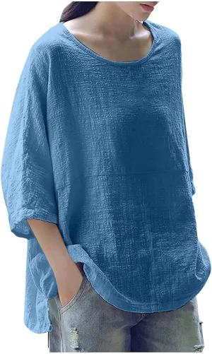 3/4 Sleeve Tops for Women Summer Blouses for Women Fashion 2022 Cotton Linen Shirts Plus Size Tshirts Casual Loose Fit Tops