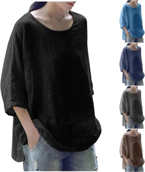 3/4 Sleeve Tops for Women Summer Blouses for Women Fashion 2022 Cotton Linen Shirts Plus Size Tshirts Casual Loose Fit Tops