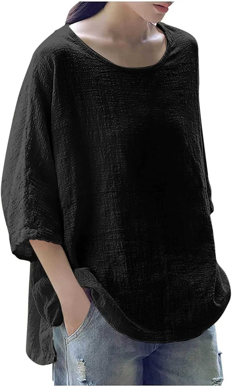 3/4 Sleeve Tops for Women Summer Blouses for Women Fashion 2022 Cotton Linen Shirts Plus Size Tshirts Casual Loose Fit Tops