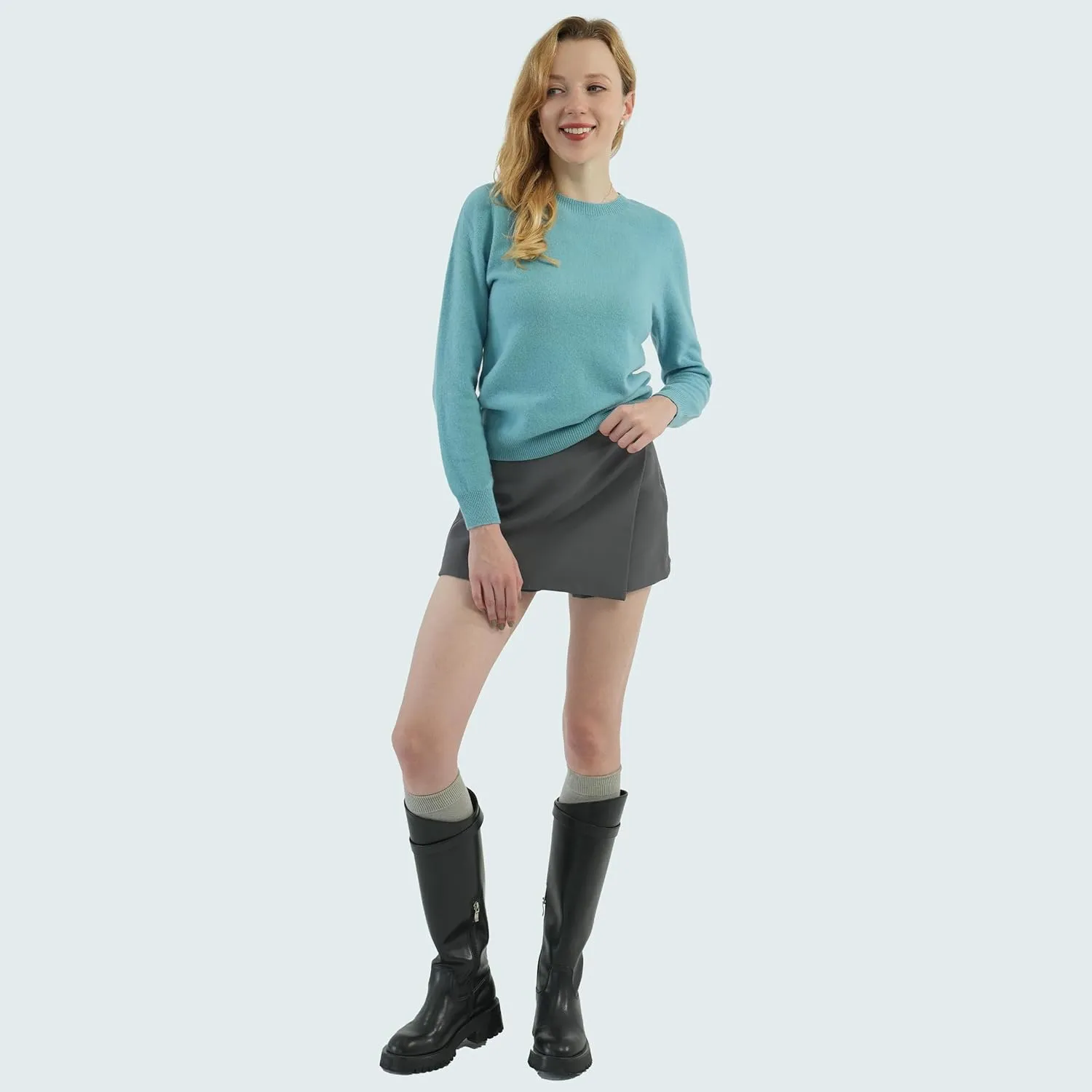 AIGE Women's Crew-Neck Oversized Fall Winter Warm 100% Pure Wool Long Warm Soft Pullover Sweater Tops Best for Winters