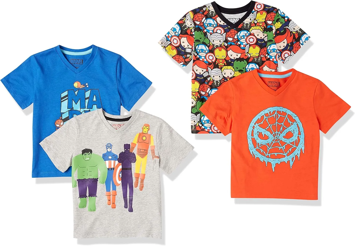 Amazon Essentials Disney | Marvel | Star Wars Boys and Toddlers' Short-Sleeve V-Neck T-Shirts, Pack of 4