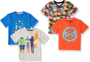 Amazon Essentials Disney | Marvel | Star Wars Boys and Toddlers' Short-Sleeve V-Neck T-Shirts, Pack of 4