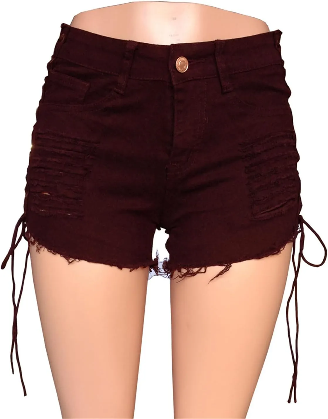 Andongnywell Frayed Ripped Mini Denim Shorts Women Sexy Low Rise Hot Pants High Cut Jean Shorts Bandage Clubwear Booty Shorts