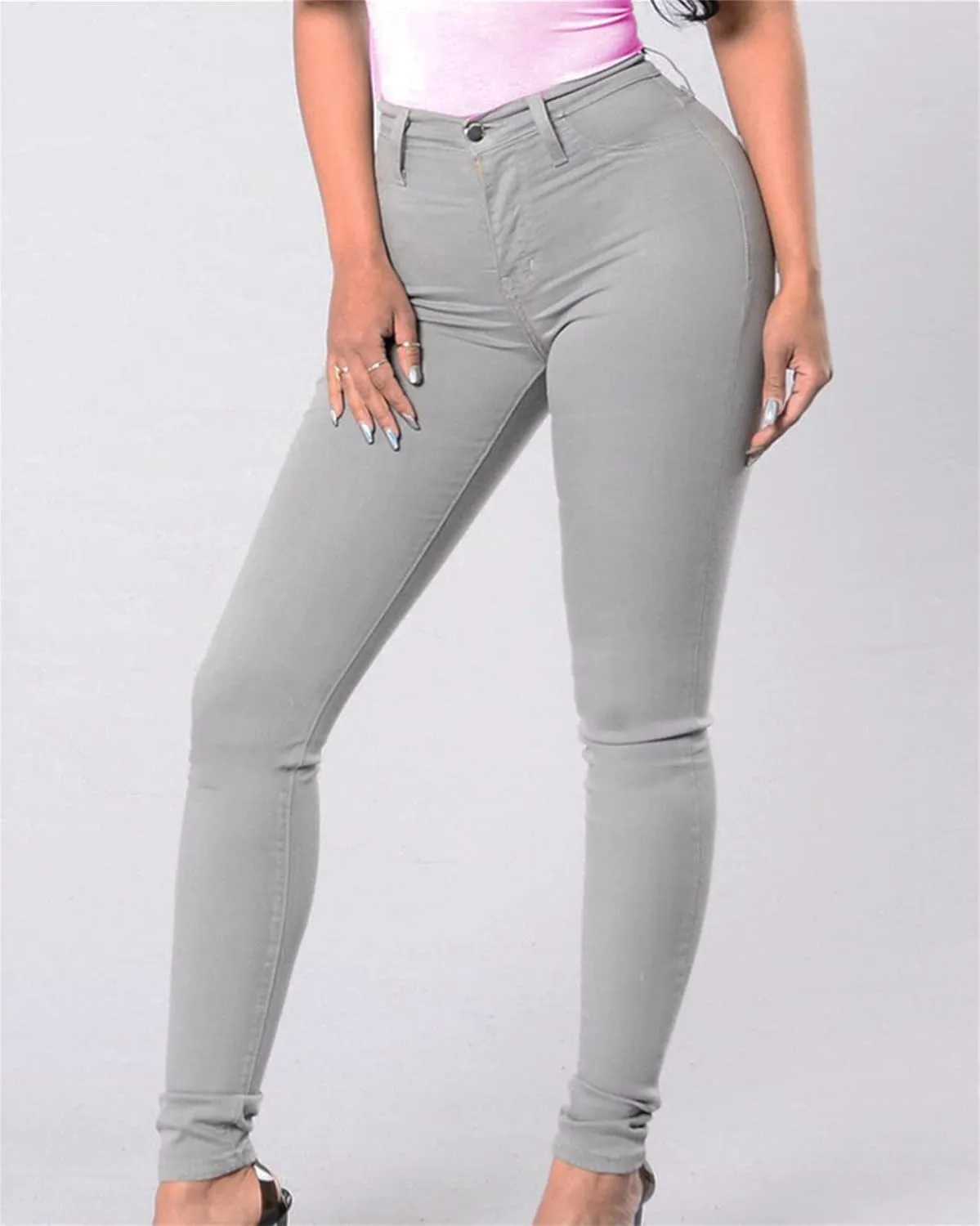 Andongnywell High-Rise Skinny Jeans Women Slim Fit Stretch Jeans High Waisted Sexy Denim Pants Legging Plus Size Trousers