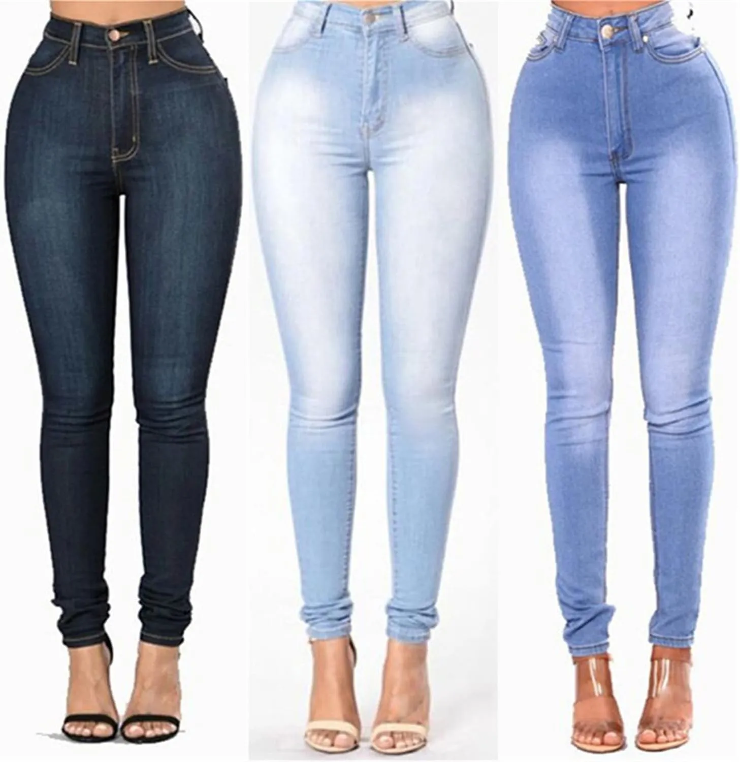Andongnywell High-Rise Skinny Jeans Women Slim Fit Stretch Jeans High Waisted Sexy Denim Pants Legging Plus Size Trousers