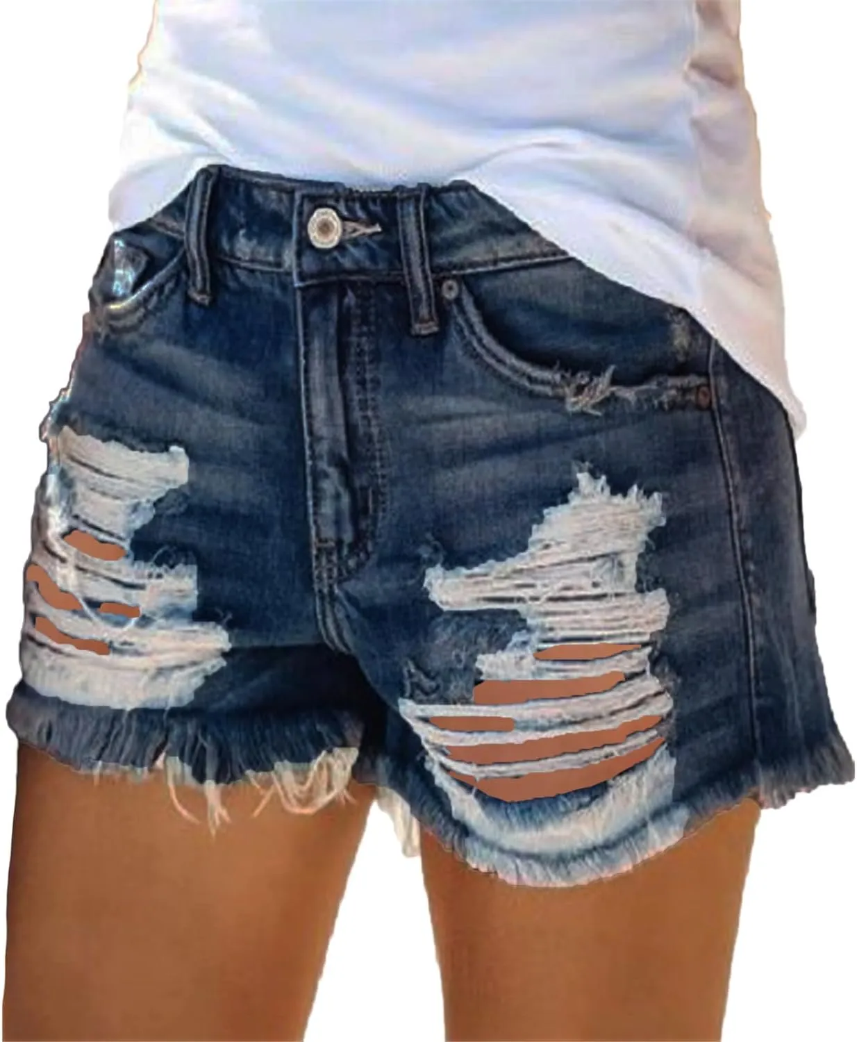 Andongnywell Jean Shorts for Women High Waisted Summer Casual Distressed Stretchy Denim Long Shorts Ripped Raw Hem Shorts