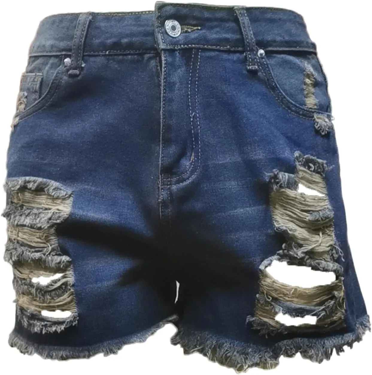 Andongnywell Jean Shorts for Women High Waisted Summer Casual Distressed Stretchy Denim Long Shorts Ripped Raw Hem Shorts