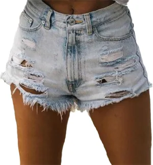 Andongnywell Summer Jean Shorts for Women Mid/High Waisted Denim Shorts Casual Stretchy Ripped Raw Hem Jean Shorts Hot Short