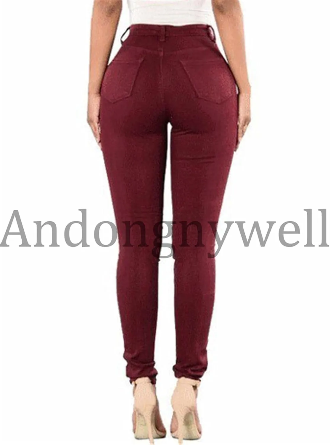 Andongnywell Women Sexy Ripped Hole Skinny Jeans Distressed Trousers High Waisted Slim Fit Stretch Denim Pants