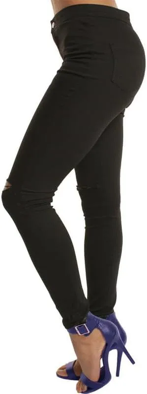 Andongnywell Women Slit Knee High Waisted Jeans Ripped Knee High Waist Skinny Jean Slim Stretch Pencil Pants Jegging