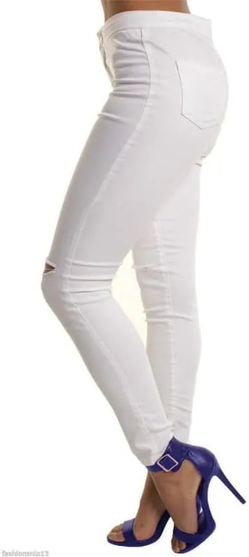 Andongnywell Women Slit Knee High Waisted Jeans Ripped Knee High Waist Skinny Jean Slim Stretch Pencil Pants Jegging