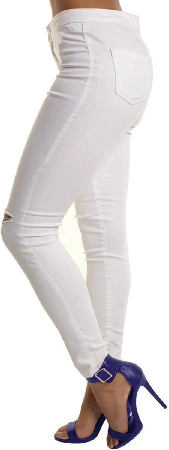 Andongnywell Women Slit Knee High Waisted Jeans Ripped Knee High Waist Skinny Jean Slim Stretch Pencil Pants Jegging