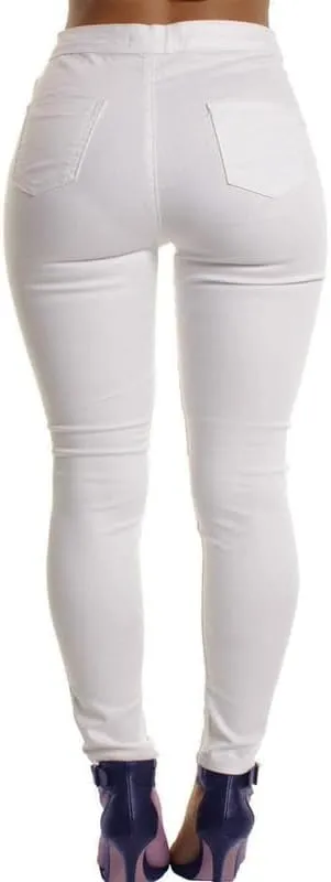 Andongnywell Women Slit Knee High Waisted Jeans Ripped Knee High Waist Skinny Jean Slim Stretch Pencil Pants Jegging