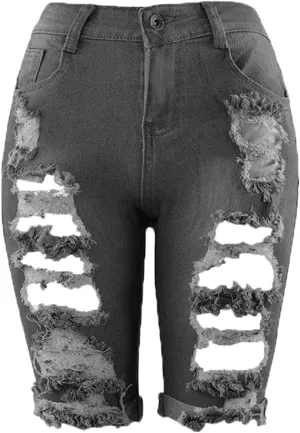 Andongnywell Womens High Waisted Casual Ripped Frayed Jean Shorts Juniors Raw Hem Distressed Denim Shorts Hot Pants