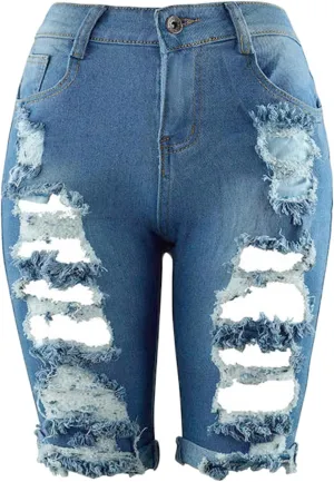 Andongnywell Womens High Waisted Casual Ripped Frayed Jean Shorts Juniors Raw Hem Distressed Denim Shorts Hot Pants