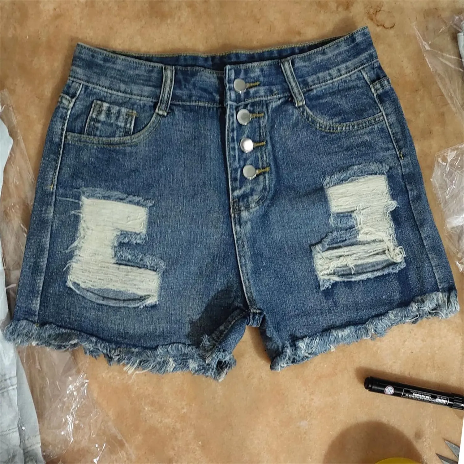 Andongnywell Womens Ripped Frayed Denim Shorts High Waisted Casual Distressed Ripped Shorts Raw Hem Jeans-Shorts