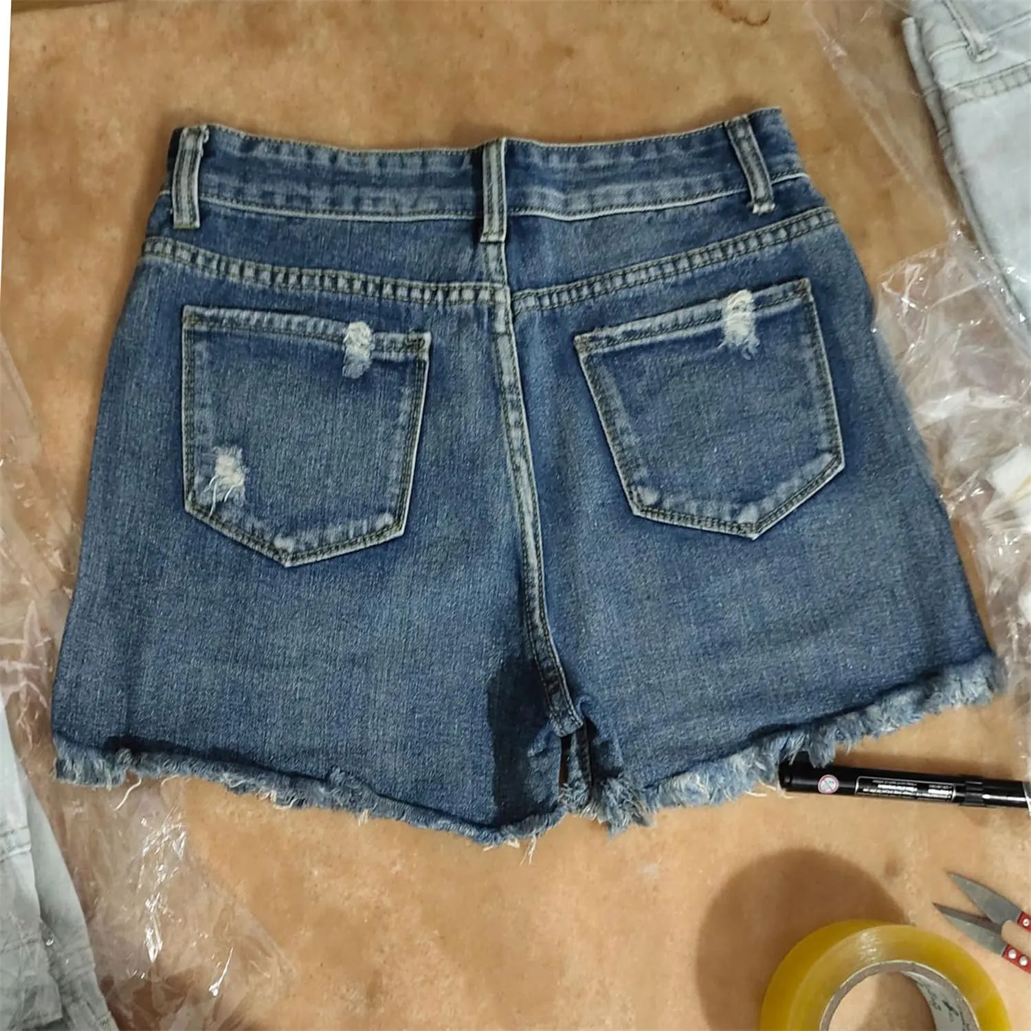 Andongnywell Womens Ripped Frayed Denim Shorts High Waisted Casual Distressed Ripped Shorts Raw Hem Jeans-Shorts