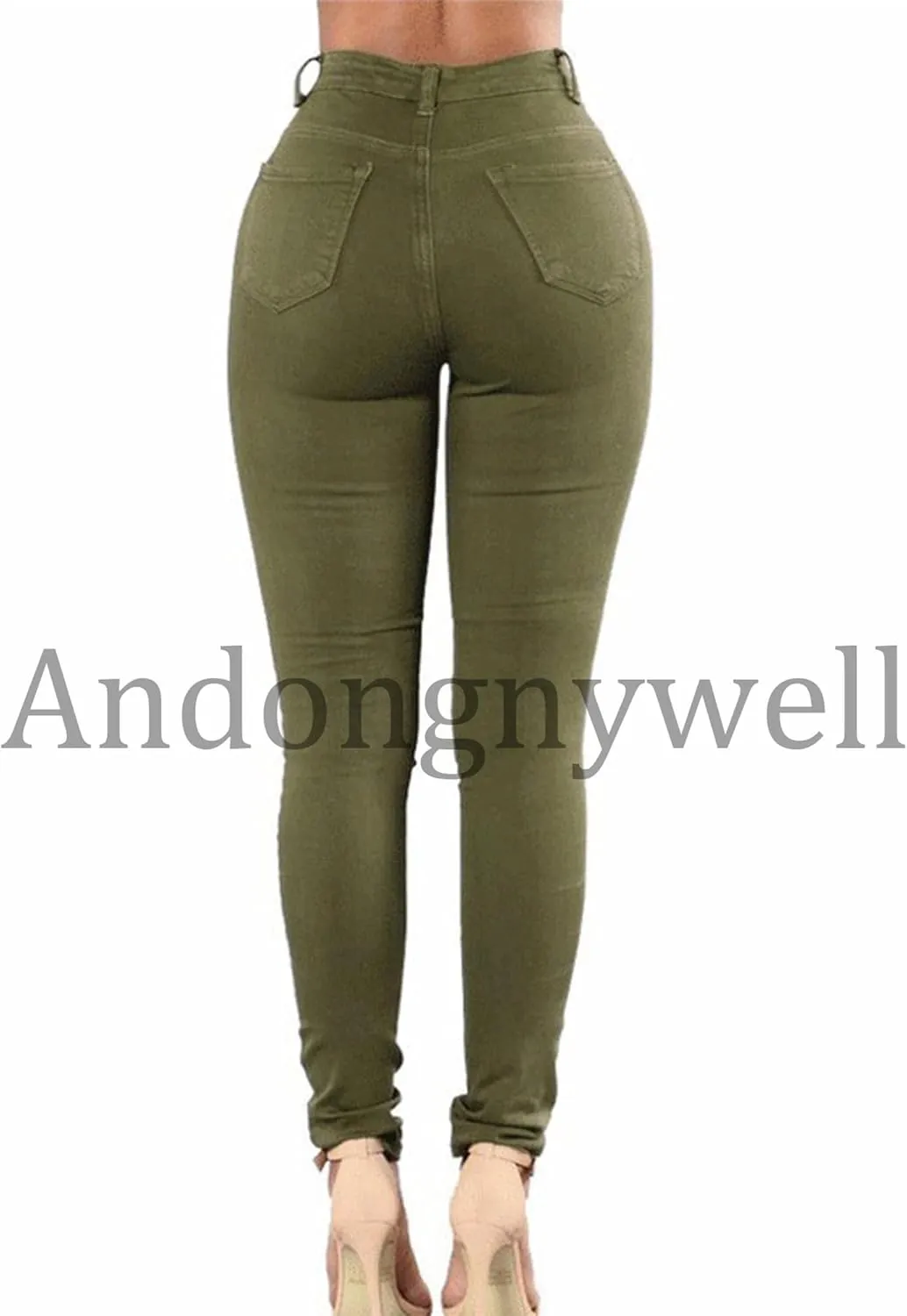 Andongnywell Women's Ripped Hole Jeans High Waisted Slim Fit Stretch Denim Pants Sexy Skinny Jeans Distressed Trousers