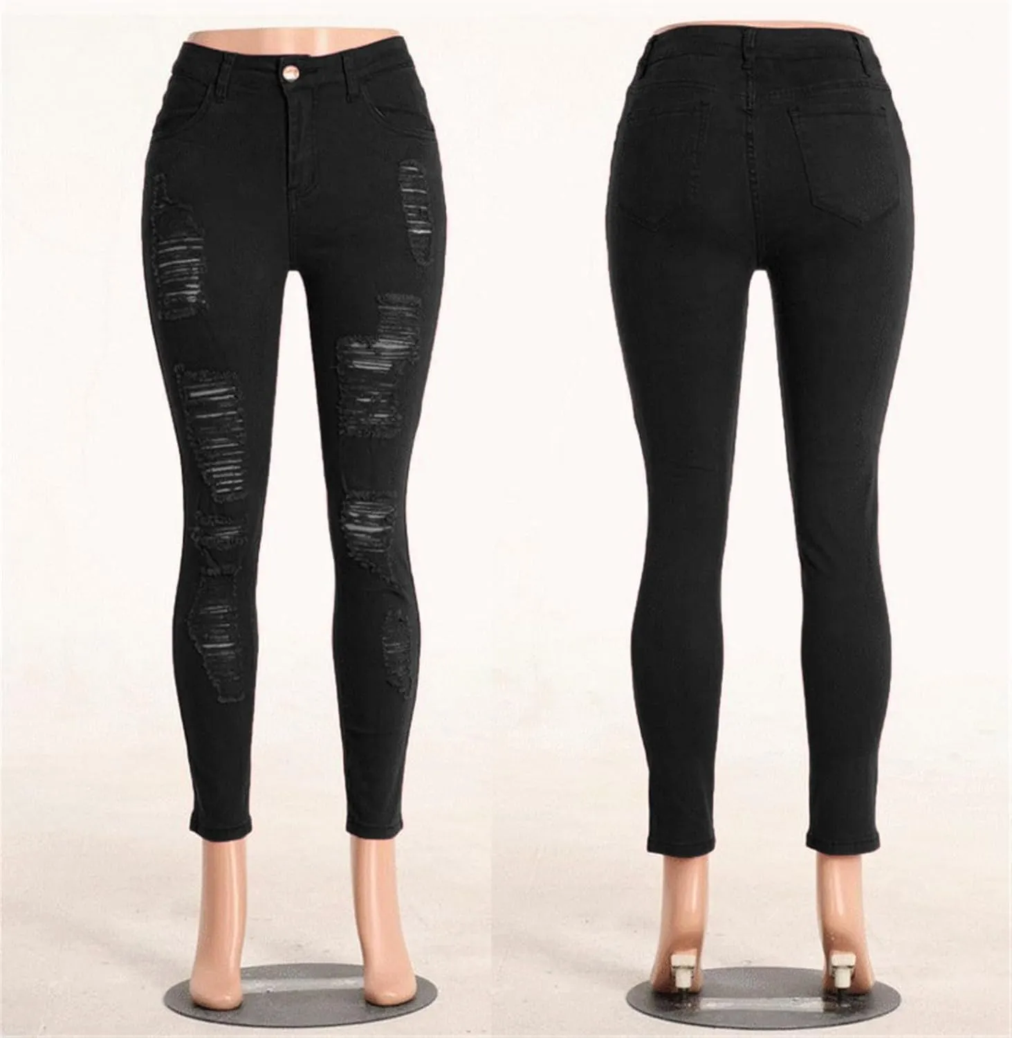 Andongnywell Women's Ripped Hole Jeans High Waisted Slim Fit Stretch Denim Pants Sexy Skinny Jeans Distressed Trousers