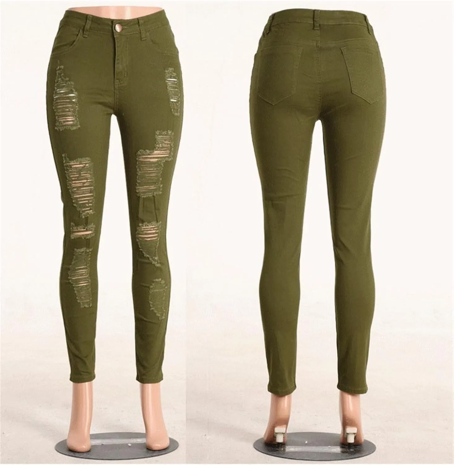 Andongnywell Women's Ripped Hole Jeans High Waisted Slim Fit Stretch Denim Pants Sexy Skinny Jeans Distressed Trousers