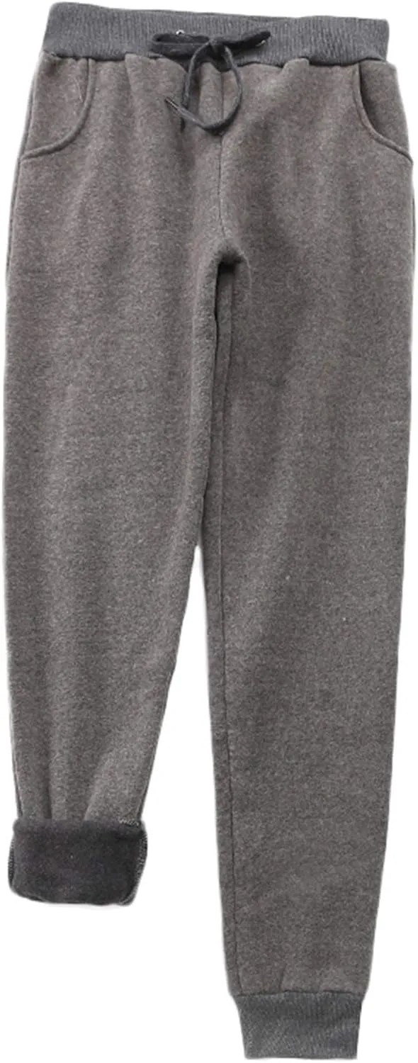 Andongnywell Womens Warm Sherpa Lined Athletic Sweatpants Drawstring Joggers Fleece Pant Trousers