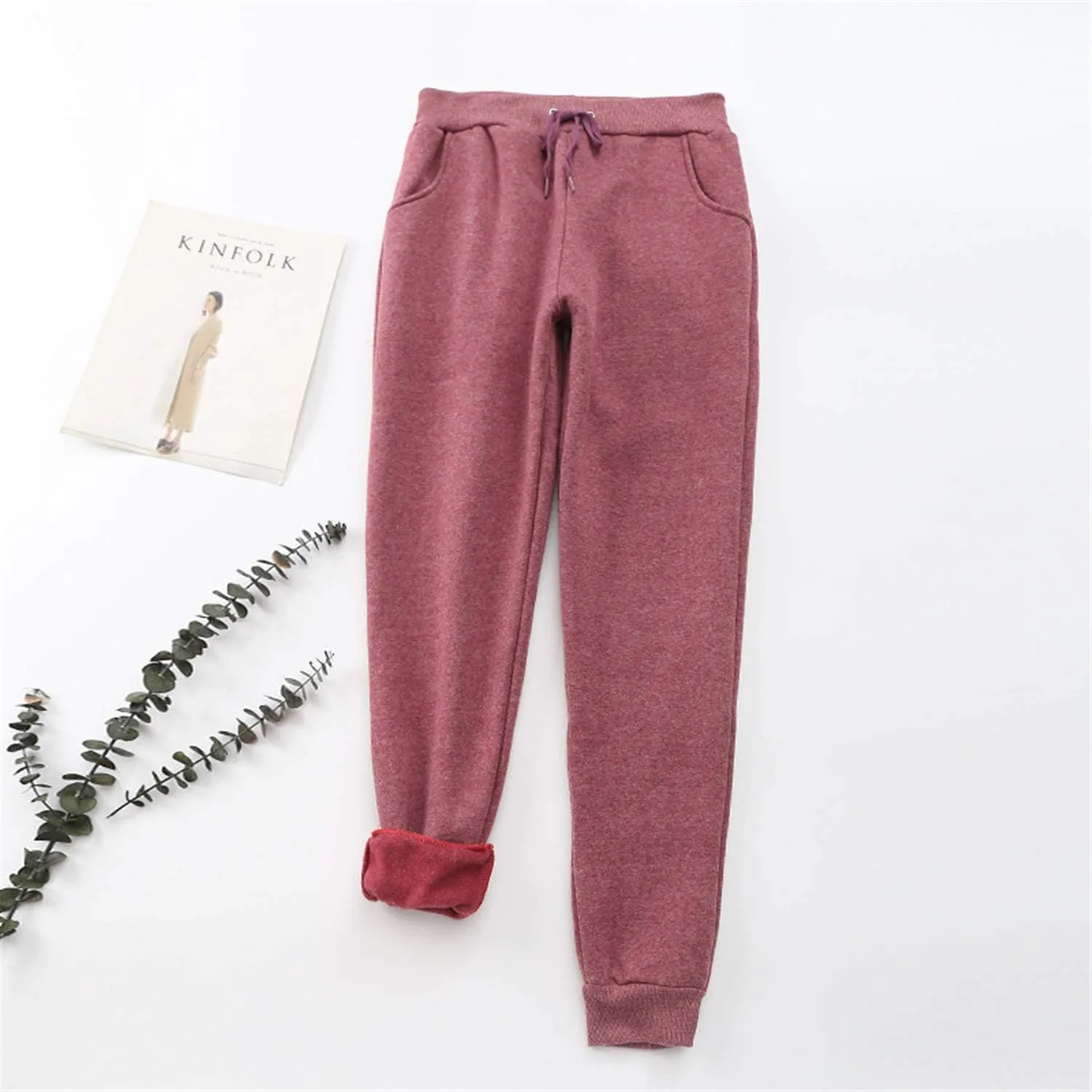 Andongnywell Womens Warm Sherpa Lined Athletic Sweatpants Drawstring Joggers Fleece Pant Trousers