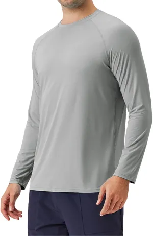 Athletic Shirts for Men Long Sleeve UV Sun Protection Crewneck Tops Casual Loose Breathable Comfy Outdoor Running Tee