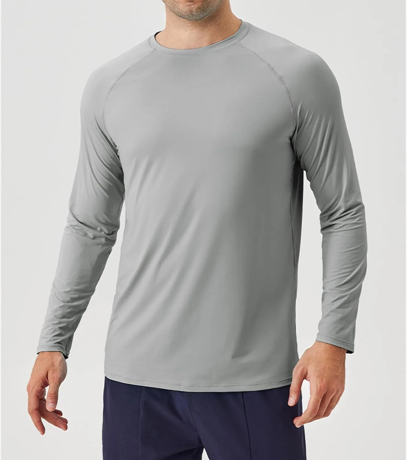 Athletic Shirts for Men Long Sleeve UV Sun Protection Crewneck Tops Casual Loose Breathable Comfy Outdoor Running Tee