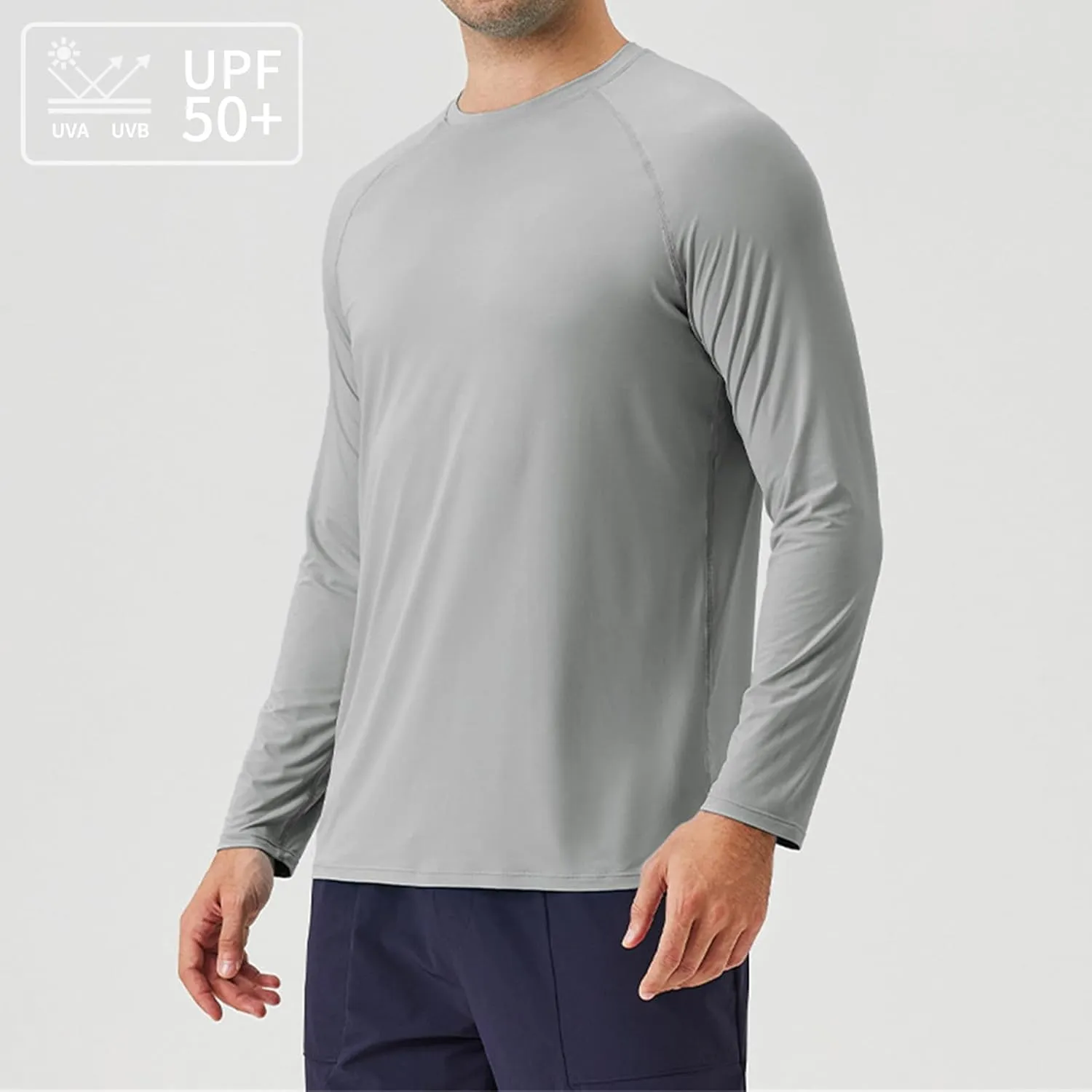 Athletic Shirts for Men Long Sleeve UV Sun Protection Crewneck Tops Casual Loose Breathable Comfy Outdoor Running Tee