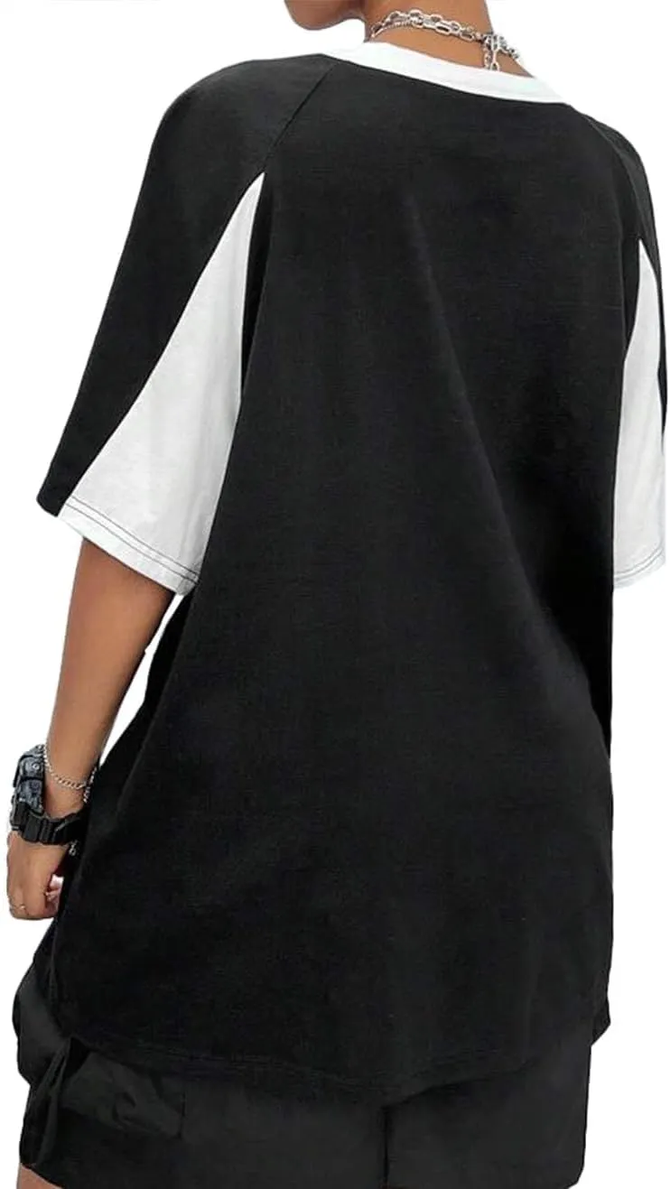 Avanova Women Raglan Color Block Short Sleeve Top Tee Oversized Loose Fit T Shirts