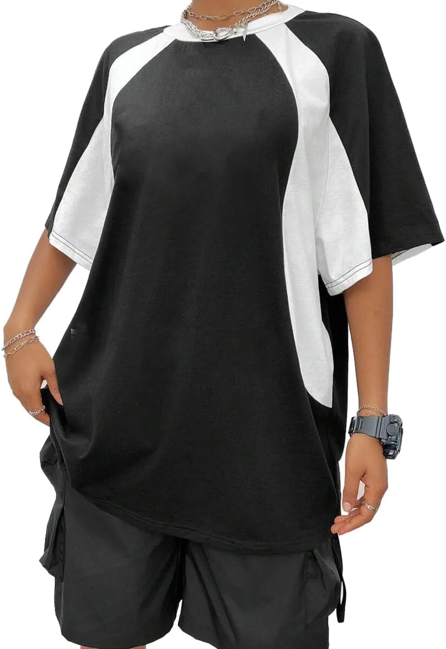 Avanova Women Raglan Color Block Short Sleeve Top Tee Oversized Loose Fit T Shirts