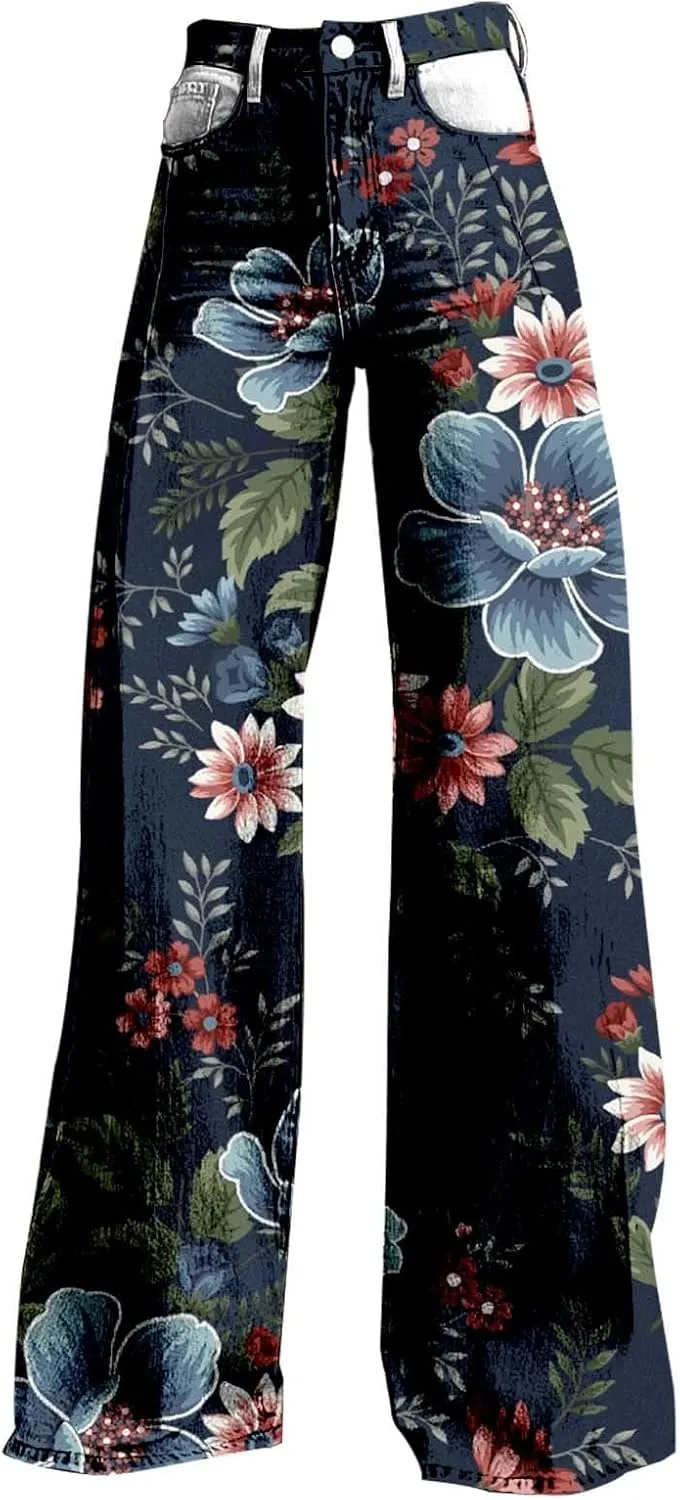 Baggy Jeans for Woman Wide Leg Jeans for Women Valentines 2025 Baggy Denim Pant Printed Jean Loose Casual Loose Pant