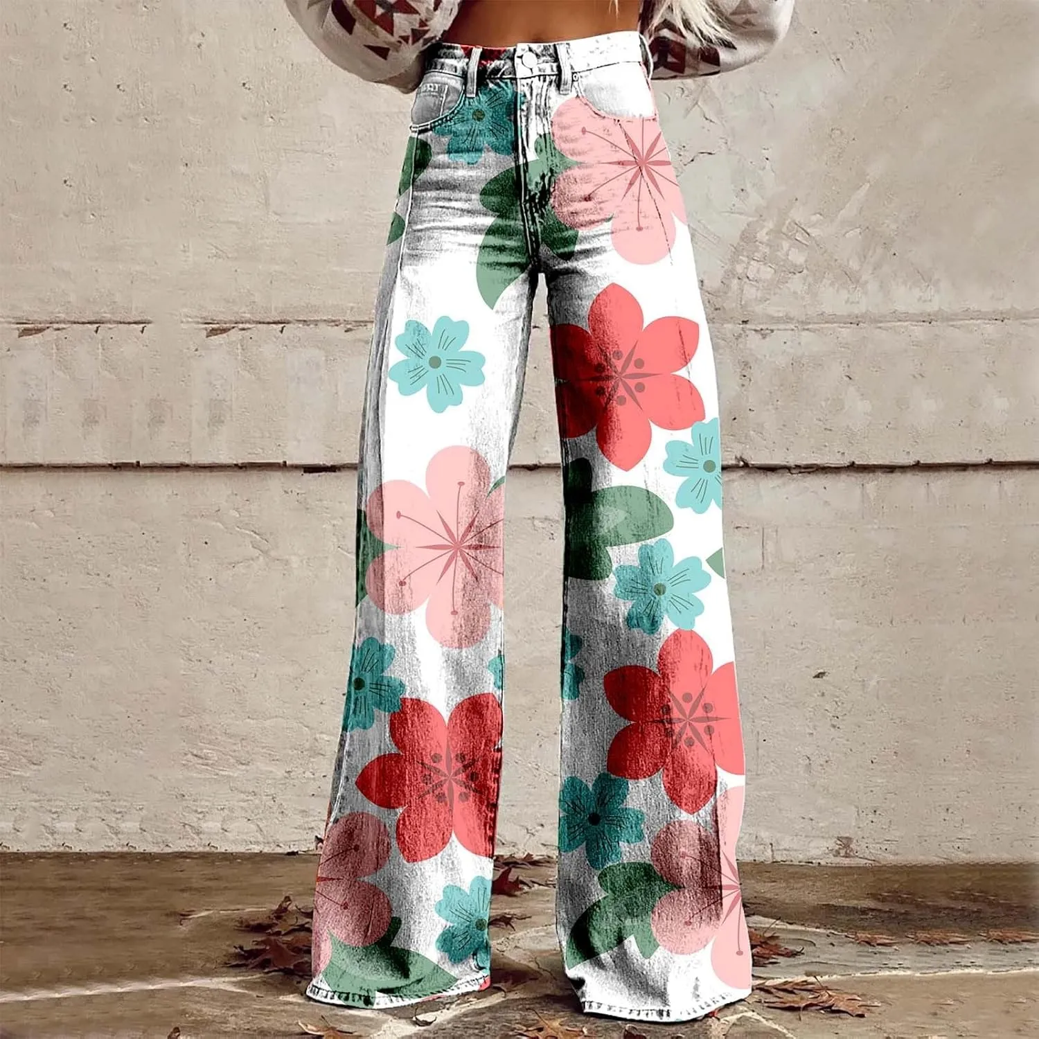 Baggy Jeans for Woman Wide Leg Jeans for Women Valentines 2025 Baggy Denim Pant Printed Jean Loose Casual Loose Pant