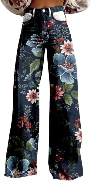 Baggy Jeans for Woman Wide Leg Jeans for Women Valentines 2025 Baggy Denim Pant Printed Jean Loose Casual Loose Pant