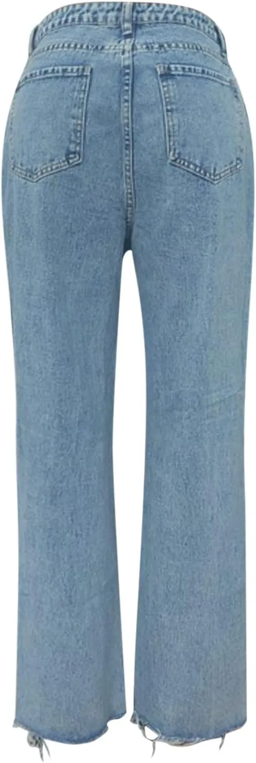 Barrel Jeans for Women Trendy High Waisted Stretch Ripped Jeans Baggy Wide Leg Bootcut Straight Leg Casual Denim Pant