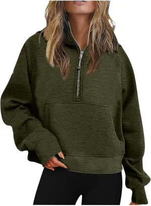 Best Womens Sweatshirts Half Zip Cropped Pullover Fleece Quarter Zipper Hoodies Fall Outfits Clothes No Thumb Hole