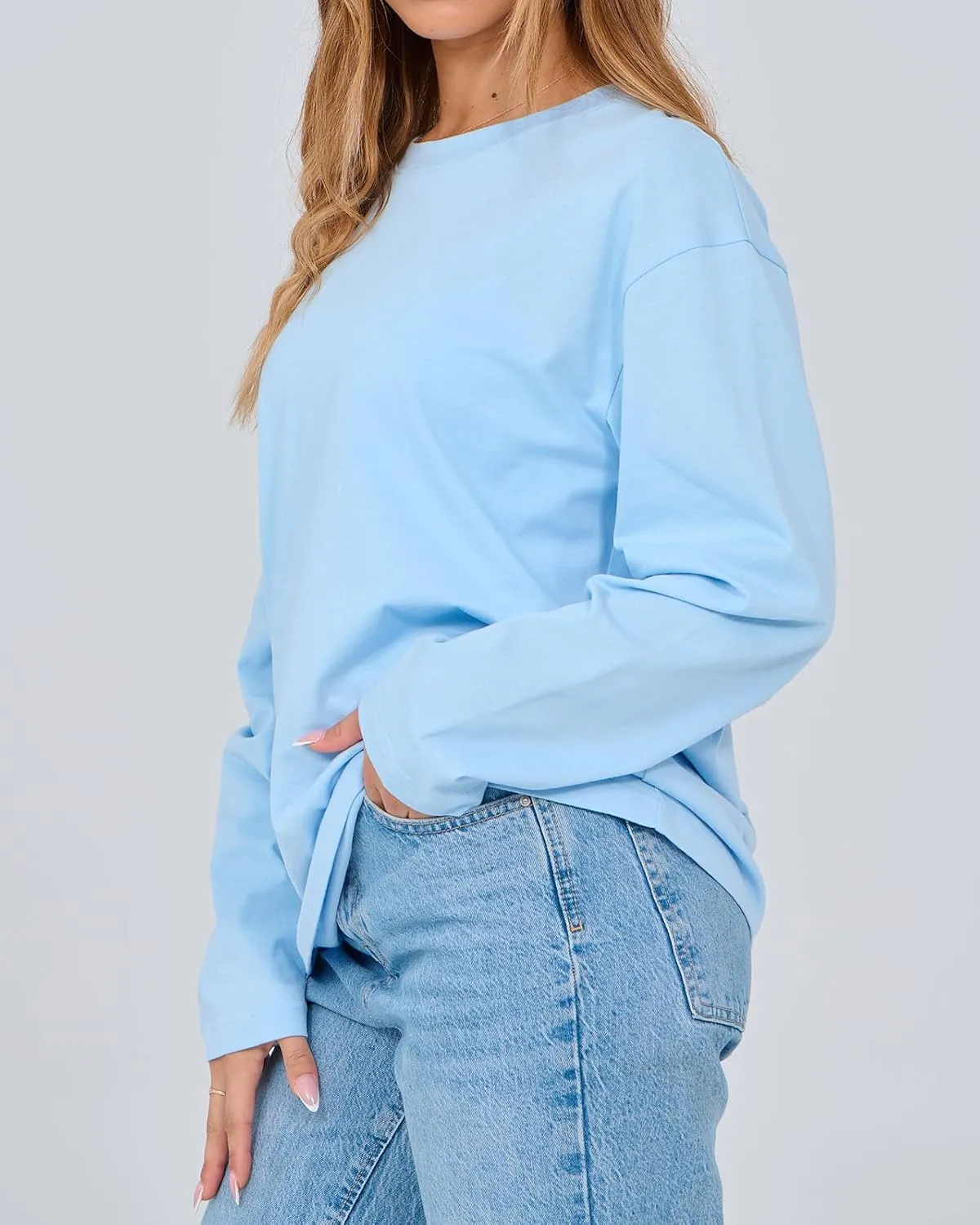 Beumissy Women's Oversized Loose Fit T Shirts Crewneck Long Sleeve Casual Basic Tee