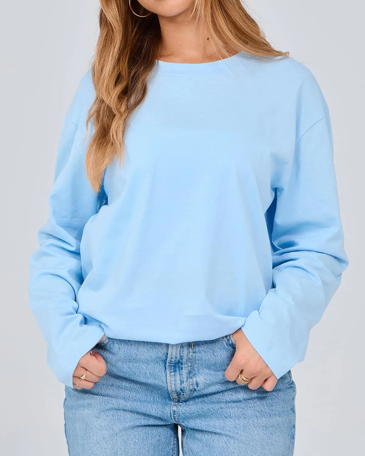 Beumissy Women's Oversized Loose Fit T Shirts Crewneck Long Sleeve Casual Basic Tee