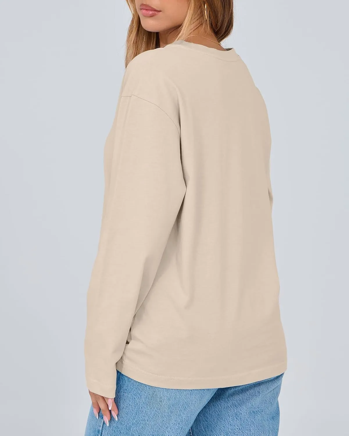 Beumissy Women's Oversized Loose Fit T Shirts Crewneck Long Sleeve Casual Basic Tee