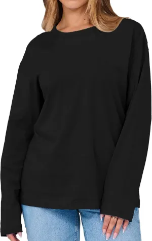 Beumissy Women's Oversized Loose Fit T Shirts Crewneck Long Sleeve Casual Basic Tee