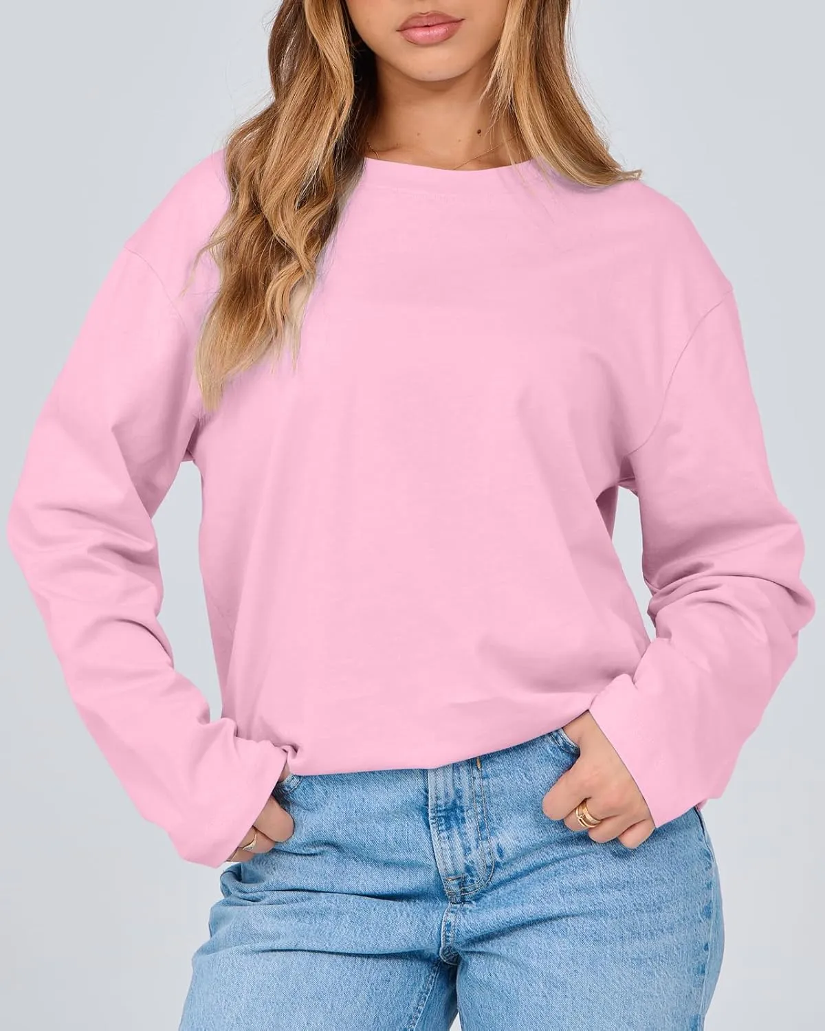 Beumissy Women's Oversized Loose Fit T Shirts Crewneck Long Sleeve Casual Basic Tee