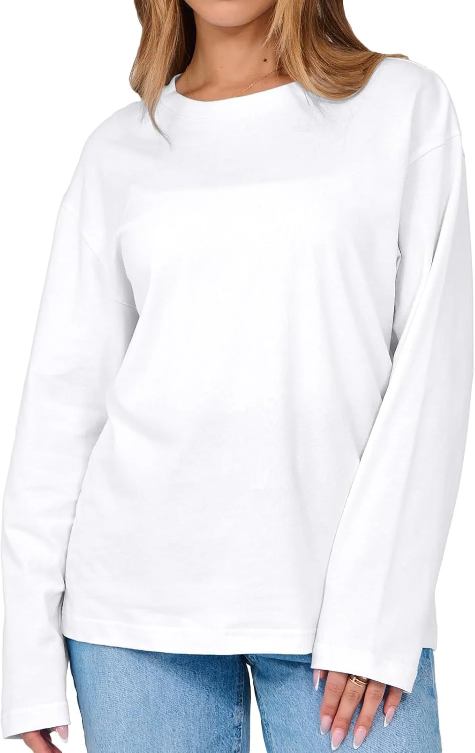 Beumissy Women's Oversized Loose Fit T Shirts Crewneck Long Sleeve Casual Basic Tee