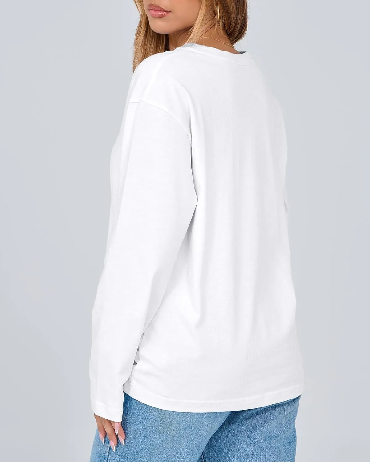 Beumissy Women's Oversized Loose Fit T Shirts Crewneck Long Sleeve Casual Basic Tee