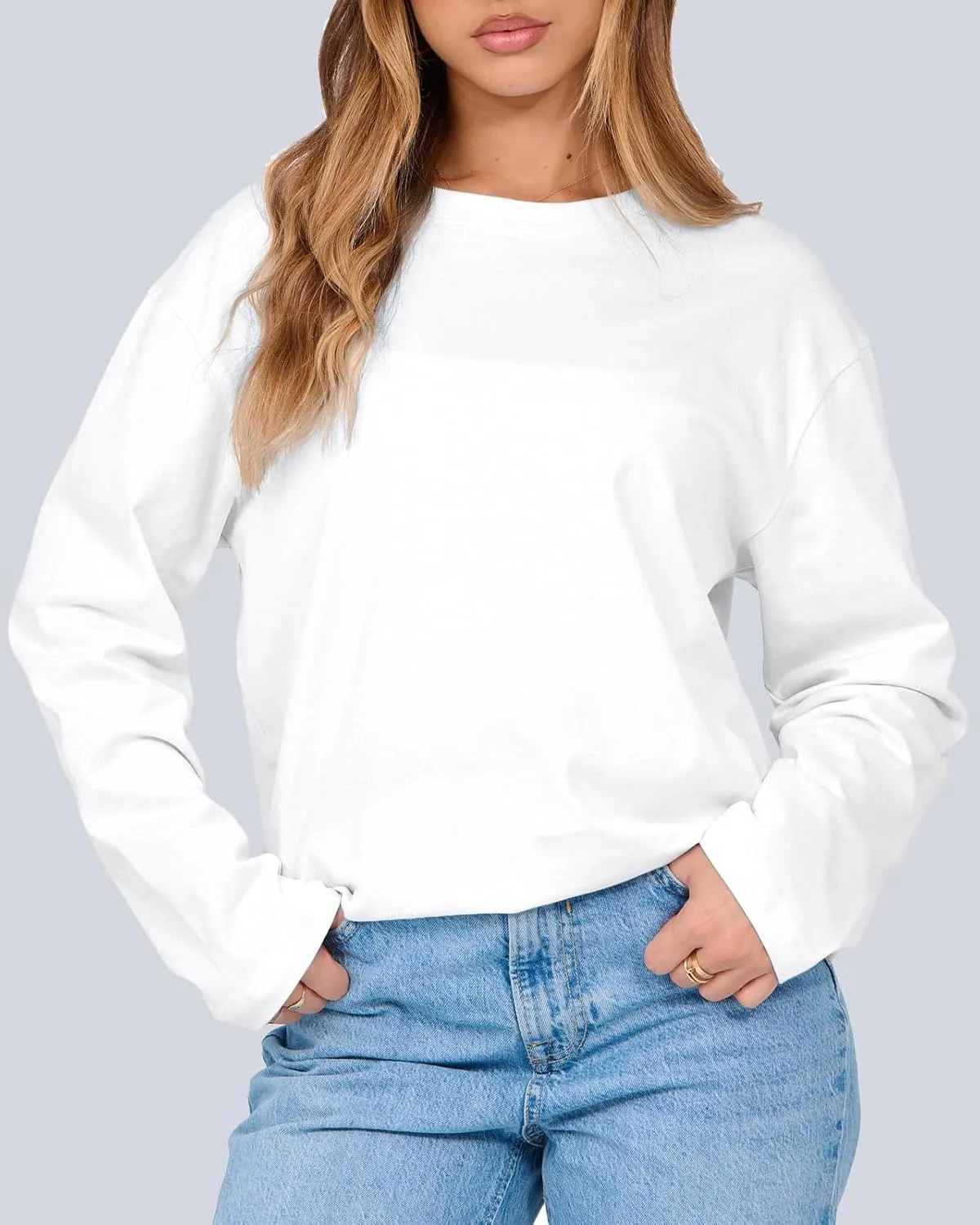 Beumissy Women's Oversized Loose Fit T Shirts Crewneck Long Sleeve Casual Basic Tee
