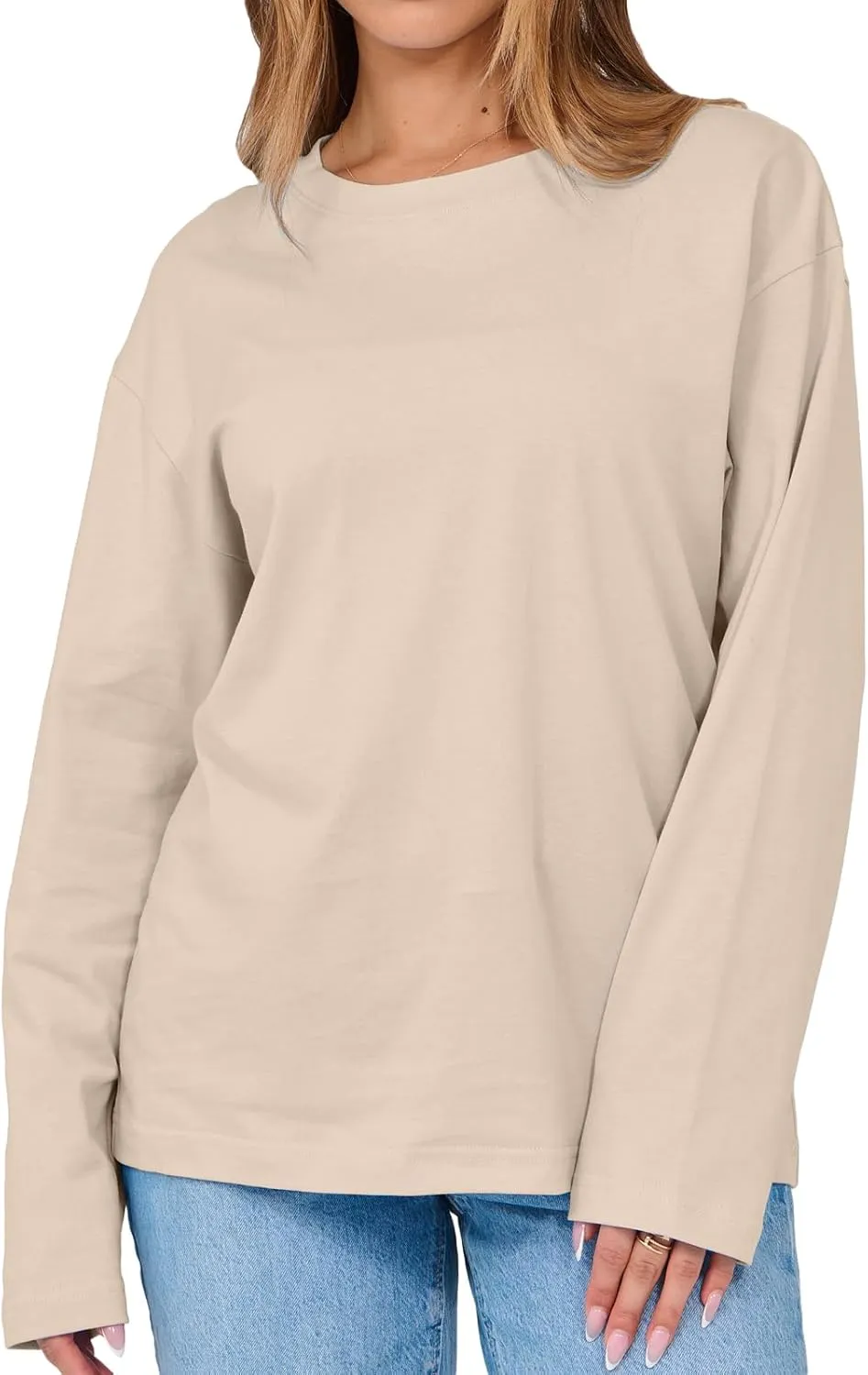 Beumissy Women's Oversized Loose Fit T Shirts Crewneck Long Sleeve Casual Basic Tee