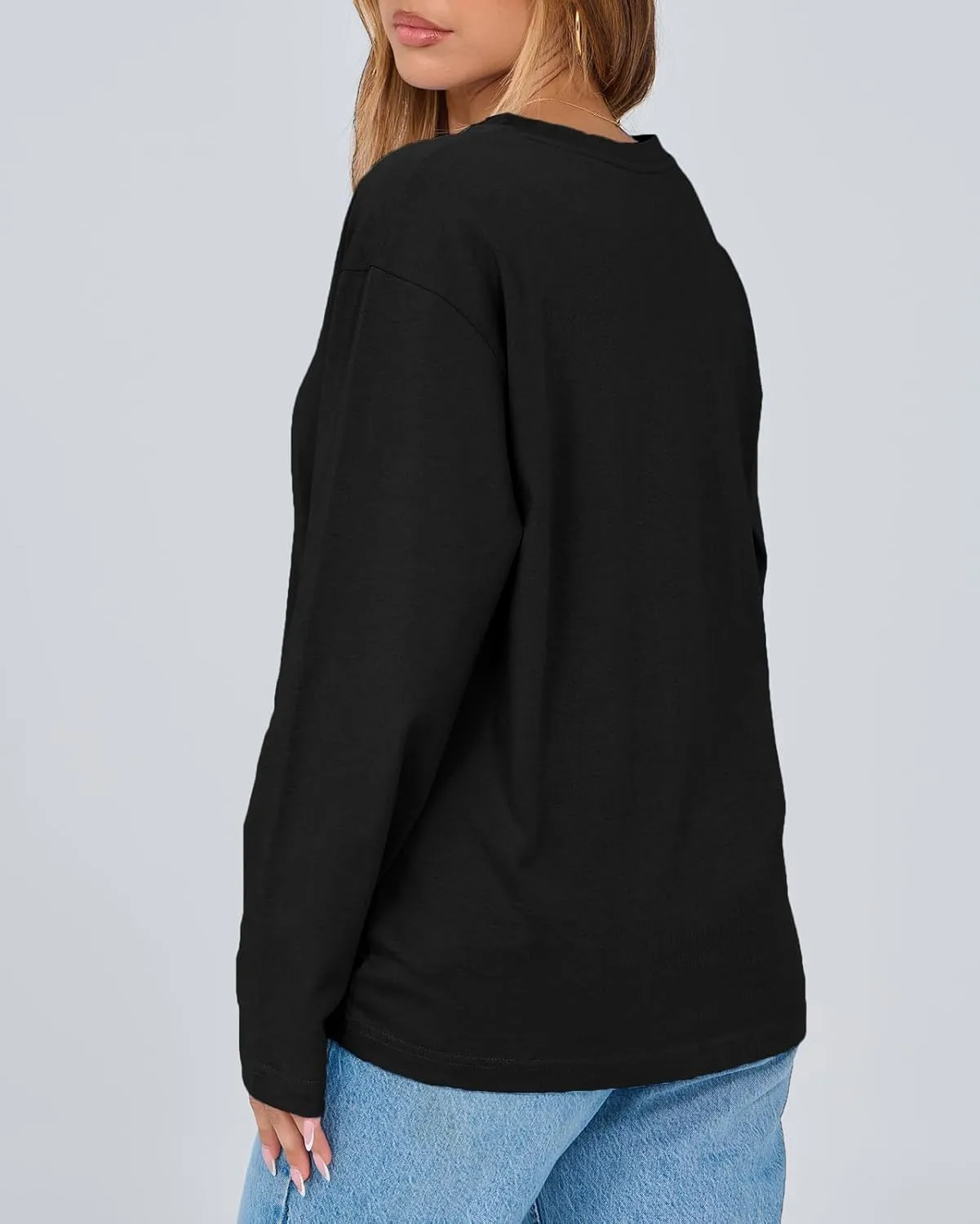 Beumissy Women's Oversized Loose Fit T Shirts Crewneck Long Sleeve Casual Basic Tee